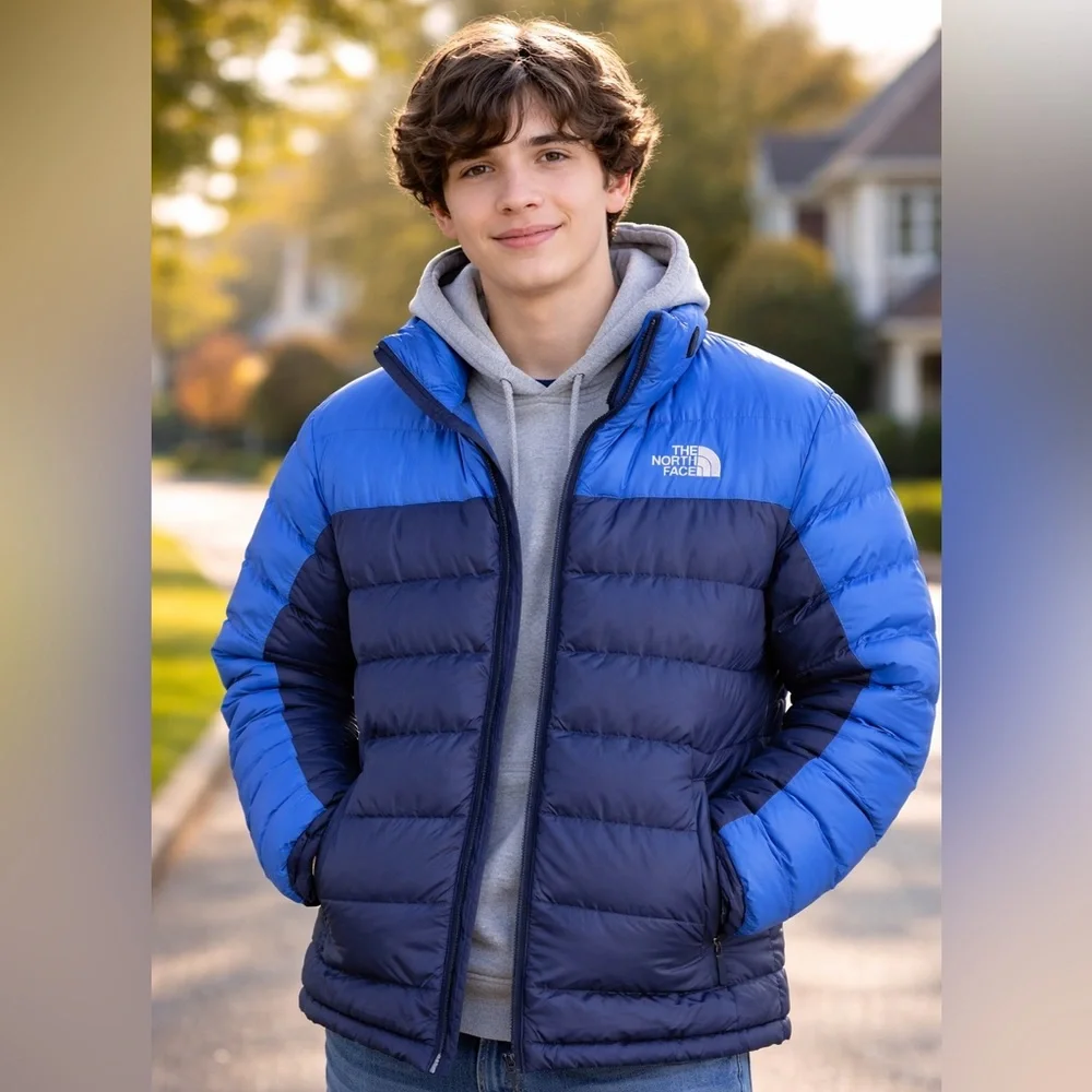 The North Face Men's Two-Tone Blue Puffer Jacket - Picture 1 of 6